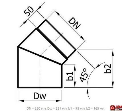 Коліно Darco 45&deg; на димохід &Oslash; 220 чорна сталь 2 мм KS 220/45-CZ 2 фото