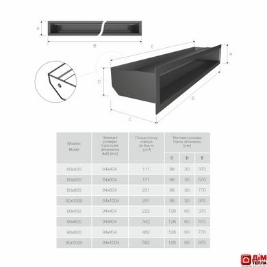 Вентиляційна решітка для каміна SAVEN Loft 60х600 чорна Lоft/6/60/Bl фото