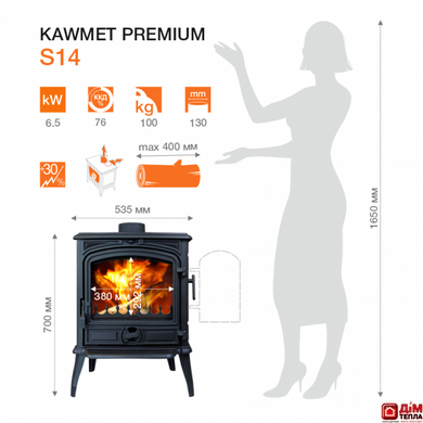 Чавунна піч-камін KAWMET Premium S14 SELENA (6,5 kW) KAW-MET PREMIUM S14 фото