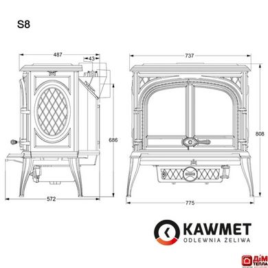 Чавунна піч-камін KAWMET Premium S8 HELIOS (13,9 kW) KAW-MET PREMIUM S8 фото