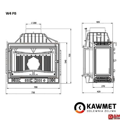 Камінна топка KAWMET W4 з лівим боковим склом (14.5 kW) Kaw-met W4 LB фото