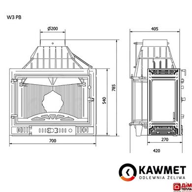 Каминная топка KAWMET W3 с правым боковым стеклом (16.7 kW) Kaw-met W3 PB фото