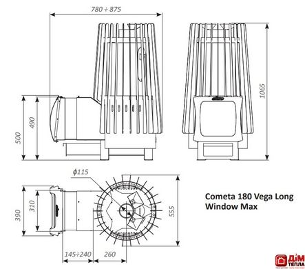 Дровянная печь для бани Grill'D Cometa 180 Vega Long Window Max Cometa 180 Vega Long Window Max фото
